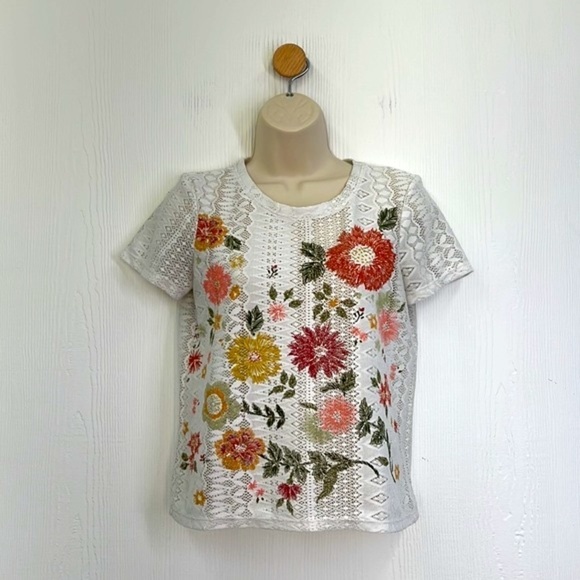 Zara - Bright Floral White Lace Short Sleeve Top Size Small - Picture 2 of 11